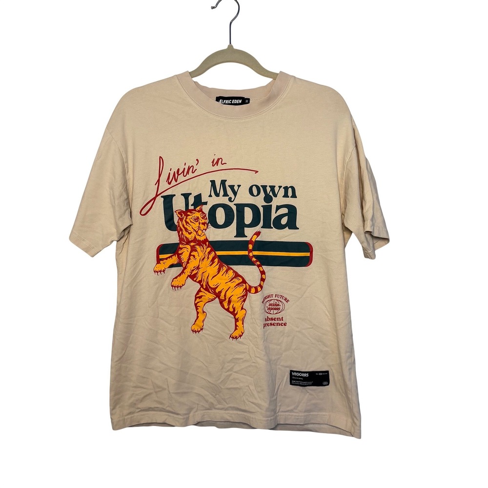 Aelfric Eden Men's Graphic Short Sleeve TShirt Utopia Tiger Cotton Blend SZ M